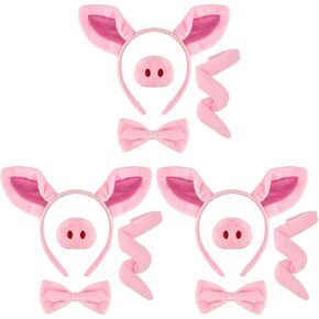 Mototo 12 Pieces Pig Costume Set Pig Ears Headband Pig Nose Bow Tie Pig Tail Fancy Animal Cosplay Pig Costume Pink Animal Costume Accessories for Halloween Christmas Cosplay Animal Dress up Party