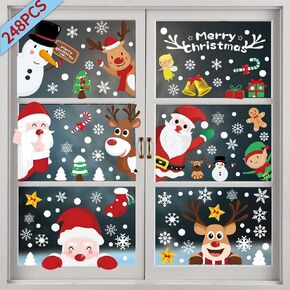 Christmas Window Stickers,pcs Christmas Snowflake Window Stickers,Reusable Static Window Clings,Xmas Window Stickers for Christmas Window Display,Double Sided Christmas Window Decorations (56 PCS)