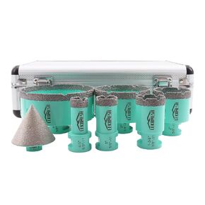 Diamond Core Drill Bits Set 7pcs Tile Hole Saw Kit for Porcelain Tile Ceramic Marble Brick Concrete with 5/8"-11 Thread(20/25/35/50/75/100mm+50mm Beveling Chamfer Bit)