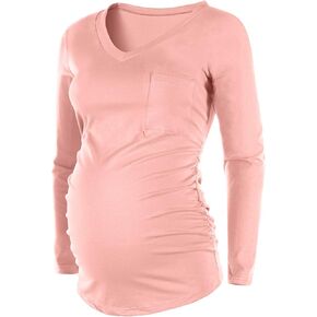 Women's Maternity Shirt Short&Long Sleeve V-Neck Pregnancy Top Ruched Side with Pocket in Saudi Arabia
