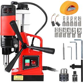 Magnetic Drill Press 110V, 1300W 810RPM 1.6 Inch Boring Diameter, Double Track Magnetic Drill, 11Pcs Drill Bits Electric Drilling Machine for Metal Surface, Industrial and Home Improvement