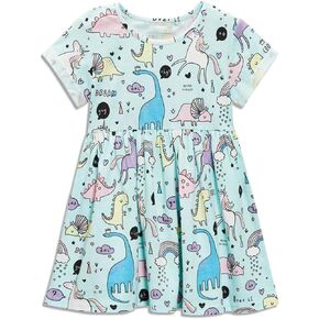 Bumeex Toddler Girls Summer Dress Clothes Cotton Casual Cartoon Print Short Sleeve Dresses Girls Sundress 1-7 Years