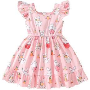 Toddler Girl Dresses Flutter Sleeve Summer Clothes School Outfit Girls Casual Swing Ruffle Dress 1-7 Years