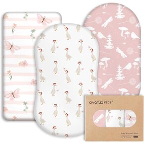Bassinet Sheets - Stretch Bassinet Mattress Sheets, 3 Pack Baby Sheets for Bassinet, 47 x 24 Inch, Bassinet Fitted Sheets for Hourglass Oval and Rectangle Pad/Mattress, Ocean Sailor