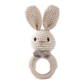 Baby Rattle Toys for Babies 0-6 Months Bunny Wooden Rattle for Baby Handmade Crochet Wooden Baby Rattle Organic Wooden Baby Toys Baby Stuffed Animals for Newborn