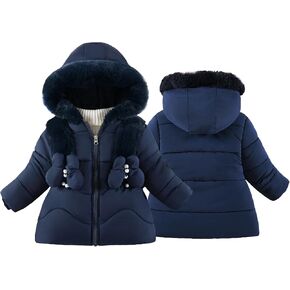 Happy Cherry Toddler Girls Winter Puffer Jacket Fur Lined Down Hooded Coat Thick Windproof Outwear