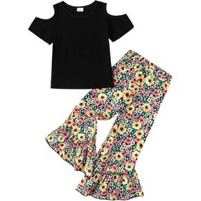 Little Girls Clothes 2 Piece Outfit Kids Long Sleeve T Shirt Pant Set Cute Fall Winter Outfits for Girl Age 4-8