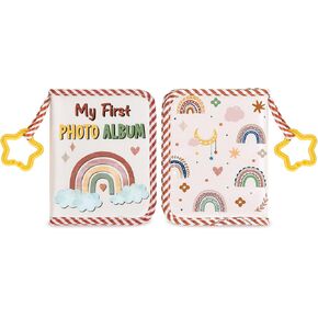 Baby's My First Family Album Soft Photo Cloth Book Boho Rainbow Photo Album Gift Holds 4x6" Pictures Soft Photo Cloth Book With Safety Mirror For Newborn Baby Shower Toddler Kid