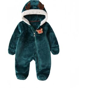 Baby Christmas Long Sleeve Fleece Jumpsuit Warm Hooded Fleece Footed Pajamas Romper Kids One-Piece Santa Xmas