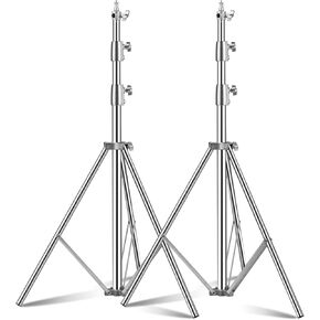 2 Packs Stainless Steel Light Stand 110" /2.8m, Spring Cushioned Heavy Duty Tripod Stand with 1/4-inch to 3/8-inch Universal Adapter for Photography Studio Monolight Softbox Reflector Portrait