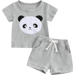 Ayalinggo Unisex Toddler Baby Girl Boy Summer Outfit Cartoon Panda Print Short Pant Set With Pocket Kids Cute Cotton Clothes