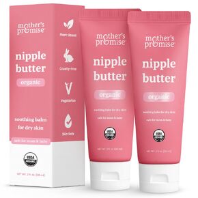 Organic Nipple Butter for Breastfeeding Mothers | Lanolin Free Nipple Cream, Safe for Nursing Moms & Babies | No Need to Wash Balm for Dry Skin & Breast Feeding, Breastfeeding Essentials (2 Pack)