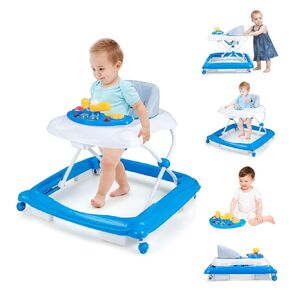 BABY JOY Baby Walker, 4 in 1 Foldable Activity Walker with Adjustable Height, Music, Lights, Anti-Rollover Toddler Push Walker, Baby Walker with Wheels for Boys Girls 7-14 Months (Gray)