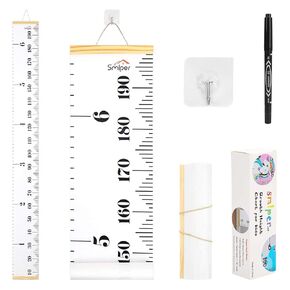 Growth Chart for Kids,Child Height Chart Ruler for Wall,White Grey Wood Frame Fabric Canvas Height Measurement Ruler for Kids Nursery Room,Removable Wall Decor 79"x7.9"