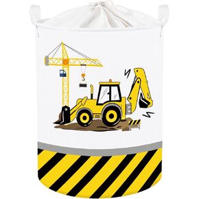 Clastyle 45L كارتون أصفر حفار الأولاد سلة الغسيل جرافة رافعة المركبات الهندسية طفل يعوق اللعب المستديرة سلال تخزين الملابس مع الرباط in Kuwait