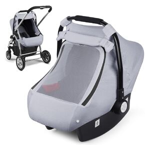 Muslin Car Seat Cover for Babies, Elstey Infant Carseat Canopy with Breathable Peep Window, Kick-Proof Baby Car Seat Covers for Boys Girls, Lightweight Newborn Carrier Cover Fit Summer