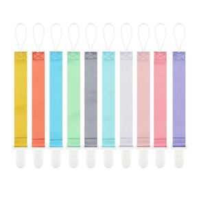Neutral Pacifier Clips, 10 Pack Binkie Paci Holder Clips for Boys and Girls Fits for Most Pacifiers, Teethers & Toys and Holiday Gift, Solid Color