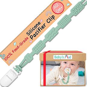 Baby’s Aid Silicone Pacifier Clip, 4 Teething Textures, One-Piece Design, 100% Food-Grade, Pacifier Holder Clip with Clothing-Safe Binky Clip, Newborn Safe Pacifier Strap, Fits All Pacifiers, Ages 0m+