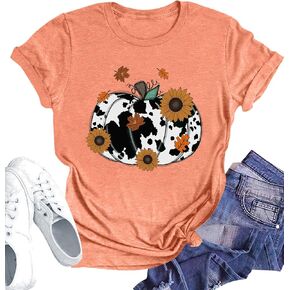 Thankful Grateful Blessed Shirt for Women Thanksgiving Shirt Plaid Pumpkin Print Casual Fall Tee Tops