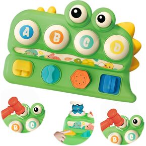 Interactive Cause and Effect Toy for Toddlers 1-2-3, Montessori Baby Pop Up Toys with Buttons & Hammer, Sensory Fine Motor Skills Toy for Boy Girl 9 12 18 Months