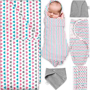 Ocean Drop Designs Baby Receiving Blankets for Boys (100% Cotton) - 5pc Gift Set Includes Muslin Blanket, Hat, Bib, Burp Cloth and a Swadle (0-3M)