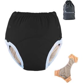WEEOATAR Unisex Adult Cloth Diaper,Incontinence Cloth Diaper,Swim Nappie,Reusable,Washable and Adjustable with Snaps,Underwear for Seniors,Disability,Postpartum Waist: 22.0-35.4in(Orange,L)