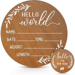 Baby Announcement Sign, Wooden Baby Name Sign for Nursery, Hello World Newborn Sign, Birth Announcement Sign for Hospital, Welcome Baby Arrival Sign Announcement Board for Photo Prop Baby Shower