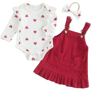 Baby Girl Clothes 2Pcs Suit Long Sleeve Heart Print Romper Tops Dress Headband Spring Summer Skirt Sets