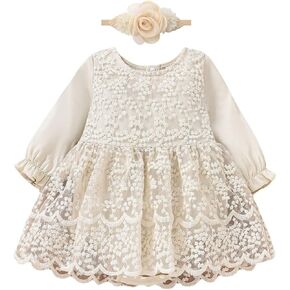 Newborn Baby Girl Floral Lace Romper Dress Headband Toddler First Birthday Baptism Outfits Princess Jumpsuit Bodysuit
