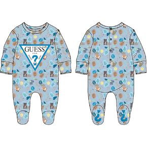 GUESS baby-boys Eco All Over Print Long Sleeve Footed Onesie