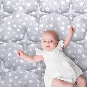 Baby Play Mat 50" X 50" Playpen Mat Fit for TODALE and Dripex Baby Playpen, One-Piece Crawling Mat Non Slip Cushioned Baby Playmat for Floor 50x50 Inches, Grey with Star