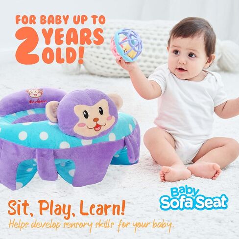 Baby-Sofa-Chair-Floor-Seat Baby-sit-me-up-Floor-seat Baby Learn Sitting Support Seats for Babies Pillow Bouncers Portable Bouncy Plush Cute Seat Cushion for 4-16 Months Toddler (Monkey) in Saudi Arabia