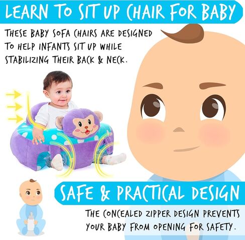 Baby-Sofa-Chair-Floor-Seat Baby-sit-me-up-Floor-seat Baby Learn Sitting Support Seats for Babies Pillow Bouncers Portable Bouncy Plush Cute Seat Cushion for 4-16 Months Toddler (Monkey) in Saudi Arabia