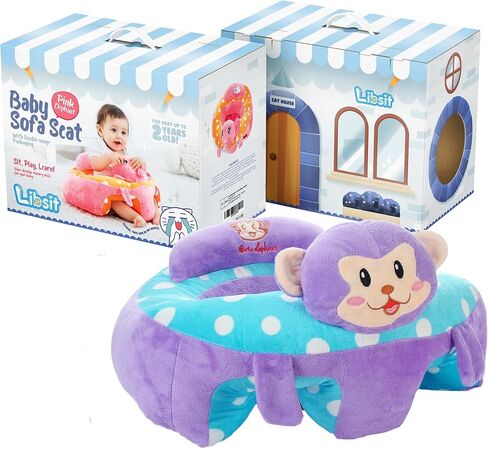 Baby-Sofa-Chair-Floor-Seat Baby-sit-me-up-Floor-seat Baby Learn Sitting Support Seats for Babies Pillow Bouncers Portable Bouncy Plush Cute Seat Cushion for 4-16 Months Toddler (Monkey) in Saudi Arabia