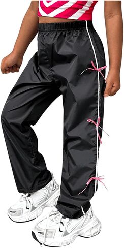 Floerns Toddler Girl's Contrast Binding Elastic Waist Bowknot Straight Leg Active Pants in Saudi Arabia