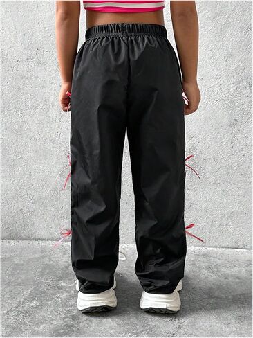 Floerns Toddler Girl's Contrast Binding Elastic Waist Bowknot Straight Leg Active Pants in Saudi Arabia