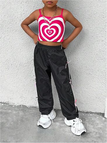 Floerns Toddler Girl's Contrast Binding Elastic Waist Bowknot Straight Leg Active Pants in Saudi Arabia