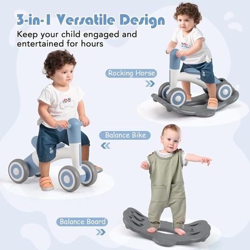 BABY JOY 3 in 1 Rocking Horse, Kids Ride on Toy Balance Bike w/ 4 Smooth Wheels, Detachable Balance Board and Height Adjustable Seat, Baby Rocking Toy for Boys Girls 1-3 Years Old (Rose+Pink) in Saudi Arabia