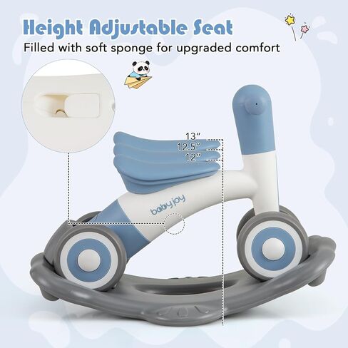BABY JOY 3 in 1 Rocking Horse, Kids Ride on Toy Balance Bike w/ 4 Smooth Wheels, Detachable Balance Board and Height Adjustable Seat, Baby Rocking Toy for Boys Girls 1-3 Years Old (Rose+Pink) in Saudi Arabia