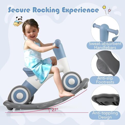 BABY JOY 3 in 1 Rocking Horse, Kids Ride on Toy Balance Bike w/ 4 Smooth Wheels, Detachable Balance Board and Height Adjustable Seat, Baby Rocking Toy for Boys Girls 1-3 Years Old (Rose+Pink) in Saudi Arabia