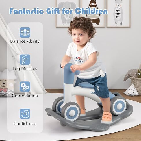 BABY JOY 3 in 1 Rocking Horse, Kids Ride on Toy Balance Bike w/ 4 Smooth Wheels, Detachable Balance Board and Height Adjustable Seat, Baby Rocking Toy for Boys Girls 1-3 Years Old (Rose+Pink) in Saudi Arabia