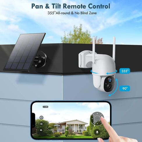 Solar Security Cameras Wireless Outdoor, Wireless Cameras for Home/Outdoor Security, 355°PTZ, 3MP 2K FHD WiFi Camera with Spotlight, Motion Detection, Siren, Color Night Vision, SD/Cloud in Saudi Arabia