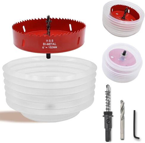 6 1/8 inch & 4 1/8 inch Hole Saw for Recessed Light,6-1/8 & 4-1/8 Hole Saw Dust Bowl for Can Lights,105mm & 155mm Handy Hole Saw Kit Set(6 1/8 & 4 1/8 inch), red in Saudi Arabia