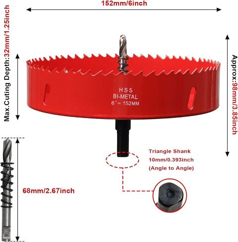 6 1/8 inch & 4 1/8 inch Hole Saw for Recessed Light,6-1/8 & 4-1/8 Hole Saw Dust Bowl for Can Lights,105mm & 155mm Handy Hole Saw Kit Set(6 1/8 & 4 1/8 inch), red in Saudi Arabia