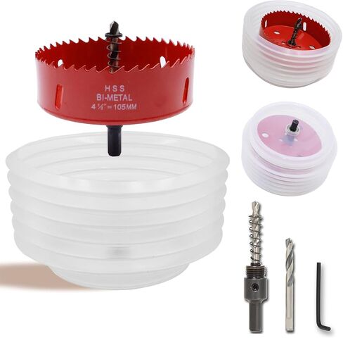 6 1/8 inch & 4 1/8 inch Hole Saw for Recessed Light,6-1/8 & 4-1/8 Hole Saw Dust Bowl for Can Lights,105mm & 155mm Handy Hole Saw Kit Set(6 1/8 & 4 1/8 inch), red in Saudi Arabia