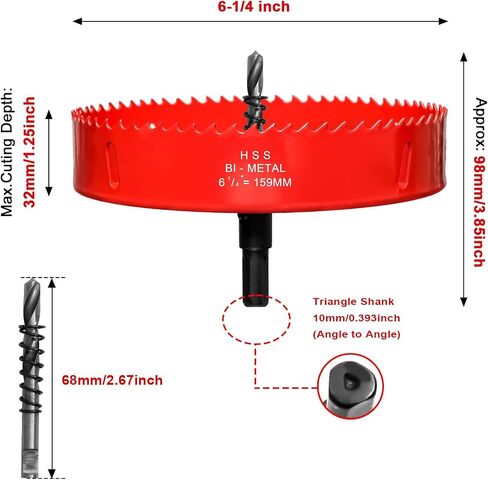 6 1/8 inch & 4 1/8 inch Hole Saw for Recessed Light,6-1/8 & 4-1/8 Hole Saw Dust Bowl for Can Lights,105mm & 155mm Handy Hole Saw Kit Set(6 1/8 & 4 1/8 inch), red in Saudi Arabia