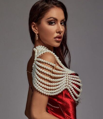 CCbodily Pearl Body Chain Bra - Fashion Shoulder Necklaces Bra Chain Body Jewelry in Saudi Arabia