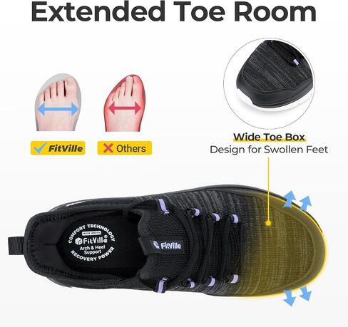 FitVille Women's Slip On Sneakers Wide Shoes Hands Free Running Shoes Slip-On Walking Shoes for Flat Feet Plantar Fasciitis Heel Pain Relief - Cloud Walker V7 in Saudi Arabia