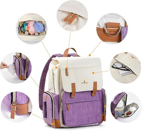 Ramhorn Diaper Bag Multifunction Travel Backpacks for Mom with Insulated Pockets and Laptop Compartment, purple in Saudi Arabia