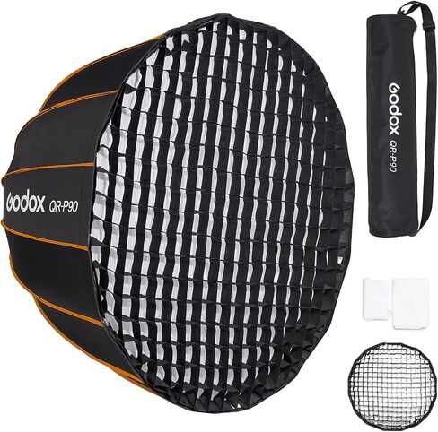 Godox QR-P90 Deep Parabolic Softbox 35in 90cm with Grid Bowens Mount Carrying Bag Quick Set Up Professional Softbox for Photography Studio Portrait Video Shooting (35in / 90cm) in Saudi Arabia